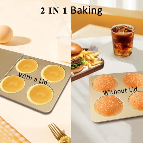 JSJMOFA 6Cup English Muffin Pan with Sliding Lid 335 Cavities 2in1 Proof Bake HeavyDuty Carbon Steel Nonstick for English Muffins Egg Sandwiches Quiches - Image 3