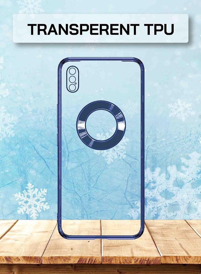 مناسبة ل iPhone X / XS Chorme Ring Logo قطع تصفيح TPU زجاج عدسة جراب هاتف آيفون X / XS الأزرق - Image 2