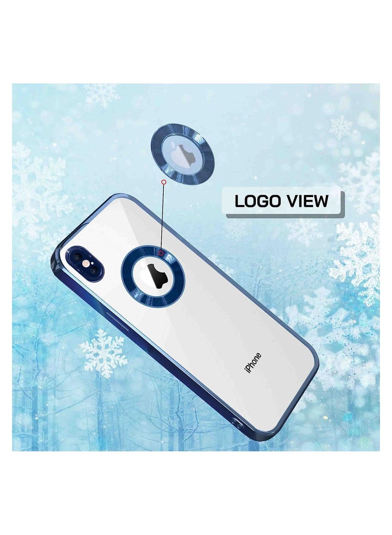 مناسبة ل iPhone X / XS Chorme Ring Logo قطع تصفيح TPU زجاج عدسة جراب هاتف آيفون X / XS الأزرق - Image 4
