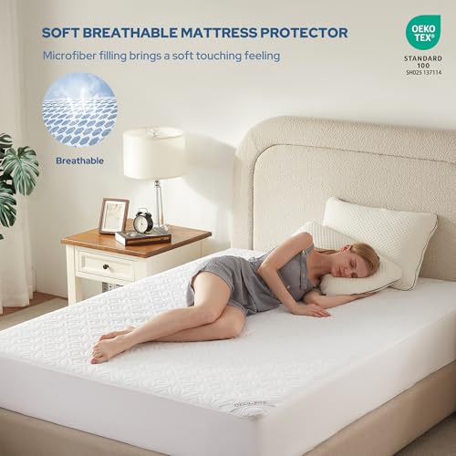 BEDLORE حامي مرتبة BEDLORE المقاوم للماء، حجم كوين، وسادة مرتبة صامتة مع جيب عميق بعمق 6"-18"، غطاء مرتبة ناعم وقابل للتنفس قابل للغسل للاستخدام المنزلي، غرفة النوم، الفندق (أبيض) - Image 3