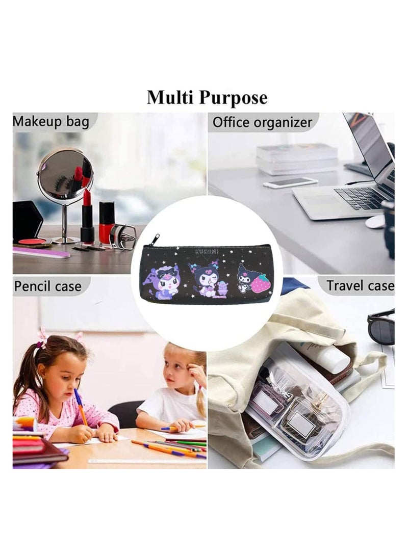 KASTWAVE 3 Pcs Black Kuromi Pencil Case for Girls, Cute Kuromi Pencil Bag Stationary School Supplies Anime Figures Pencil Case with Smooth Zip PU Storage Pouch Make Up Cosmetic Bag Cute Pencil Case  - Image 2