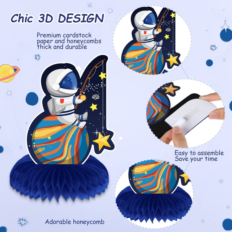 Marspark 9 Pieces Outer Space Themed Honeycomb Centerpiece Outer Space Party Decorations Birthday Party Table Toppers Double Sided Table Decorations Planet Rocket Astronaut UFO Solar System Party Supplies - Image 3