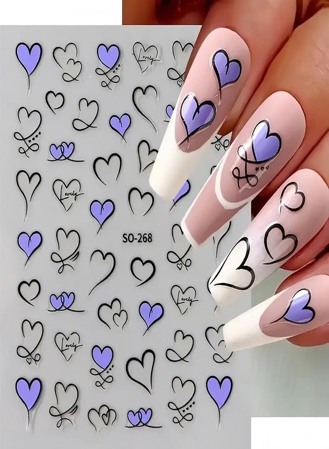 BYJKYEN Heart Nail Art Stickers 6 Sheets Valentine's Day Nail Decals 3D Self Adhesive Hearts Nail Sticker Pink Purple Red Gold Heart Love Nail Art Design Holiday Manicure Nail Accessories for Women Girls - Image 3