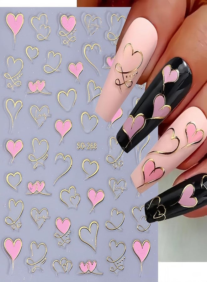 BYJKYEN Heart Nail Art Stickers 6 Sheets Valentine's Day Nail Decals 3D Self Adhesive Hearts Nail Sticker Pink Purple Red Gold Heart Love Nail Art Design Holiday Manicure Nail Accessories for Women Girls - Image 2