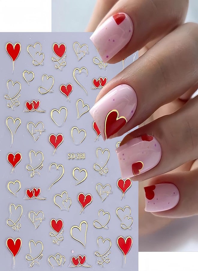BYJKYEN Heart Nail Art Stickers 6 Sheets Valentine's Day Nail Decals 3D Self Adhesive Hearts Nail Sticker Pink Purple Red Gold Heart Love Nail Art Design Holiday Manicure Nail Accessories for Women Girls - Image 4