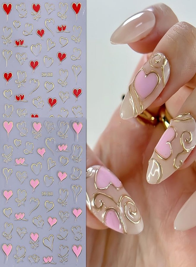 BYJKYEN Heart Nail Art Stickers 6 Sheets Valentine's Day Nail Decals 3D Self Adhesive Hearts Nail Sticker Pink Purple Red Gold Heart Love Nail Art Design Holiday Manicure Nail Accessories for Women Girls - Image 5