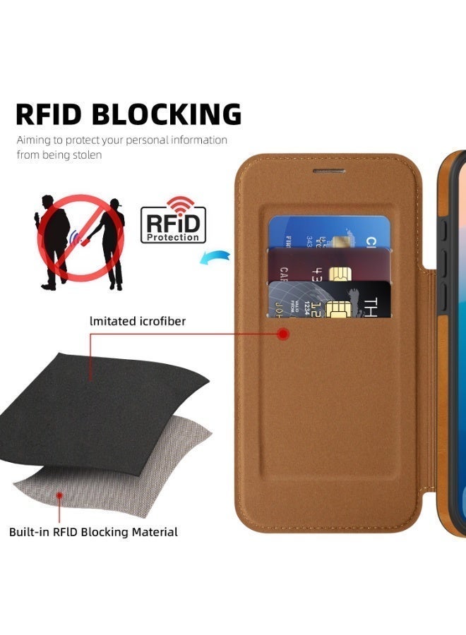 Magnetic Flip Leather Wallet Case for iPhone 17 Pro Max / 17 Pro with RFID Blocking Card Slot, Full Coverage Shockproof Cover - Image 1