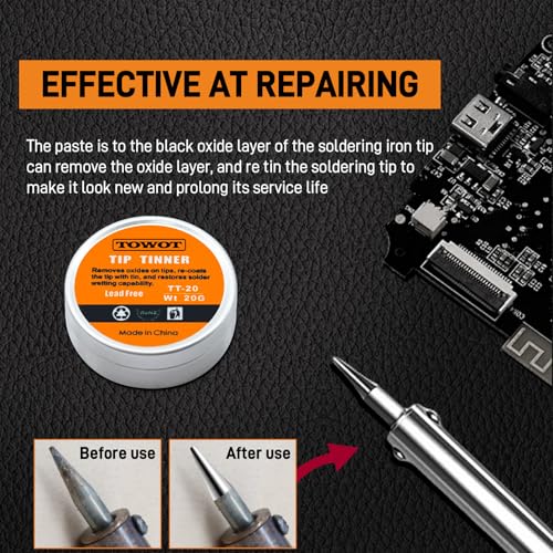 TOWOT Tip Tinner For Electronics Soldering, Iron Tip and Re-Tinning Solution, Removes Oxidation, 20g - Image 4