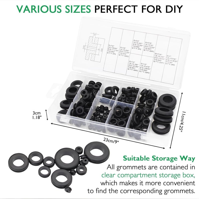 EASYEAH Store 180 Pcs Rubber Grommet Assortment Kit for Wiring Assorted 8 Sizes 7/8 5/8 1/4 7/16 3/8 5/16 1/2 1 Inch Round Hole, O Ring Eyelet Cable Hole Plug Set, Firewall Automotive Electrical Wire Gasket - Image 4
