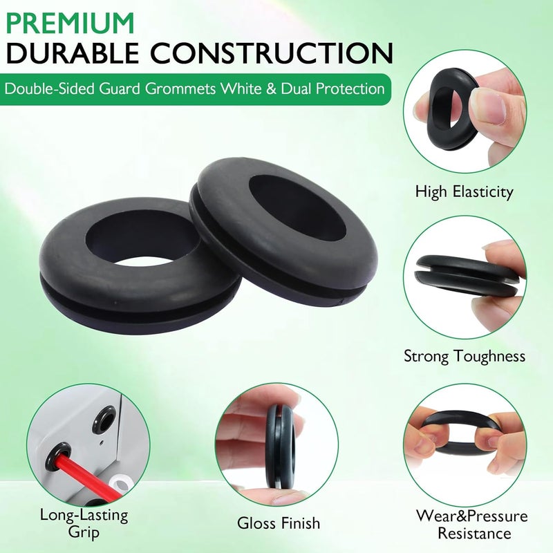 EASYEAH Store 180 Pcs Rubber Grommet Assortment Kit for Wiring Assorted 8 Sizes 7/8 5/8 1/4 7/16 3/8 5/16 1/2 1 Inch Round Hole, O Ring Eyelet Cable Hole Plug Set, Firewall Automotive Electrical Wire Gasket - Image 3