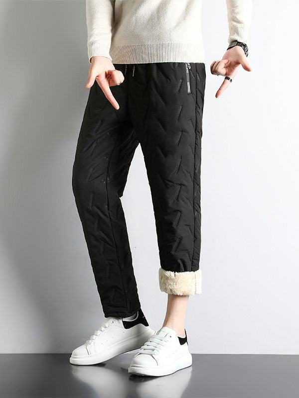 Winter lambswool cotton pants men's extra large winter outer wear warm loose straight casual ankle-tied pants  - Image 4