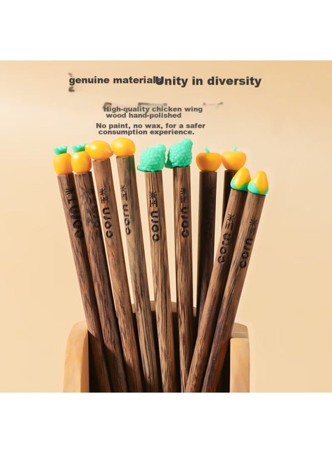 Corn Chicken Wing Wood Children's Chopsticks, Home Use Solid Wood Baby Training Chopsticks, Cute Cartoon Fruit Chopsticks For Kids - Image 3