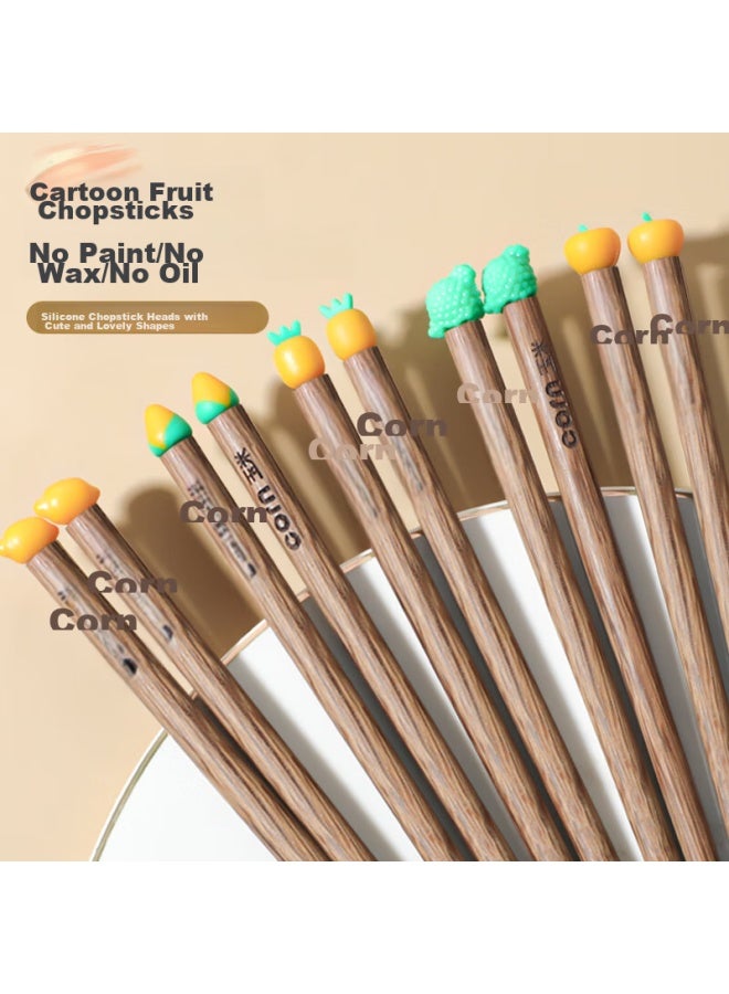 Corn Chicken Wing Wood Children's Chopsticks, Home Use Solid Wood Baby Training Chopsticks, Cute Cartoon Fruit Chopsticks For Kids - Image 2