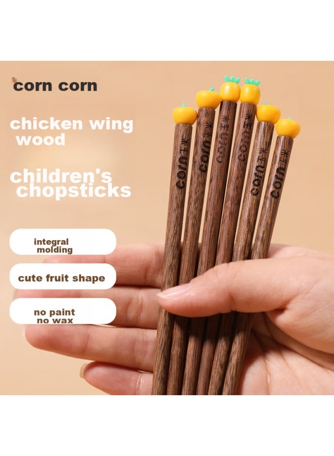 Corn Chicken Wing Wood Children's Chopsticks, Home Use Solid Wood Baby Training Chopsticks, Cute Cartoon Fruit Chopsticks For Kids - Image 1