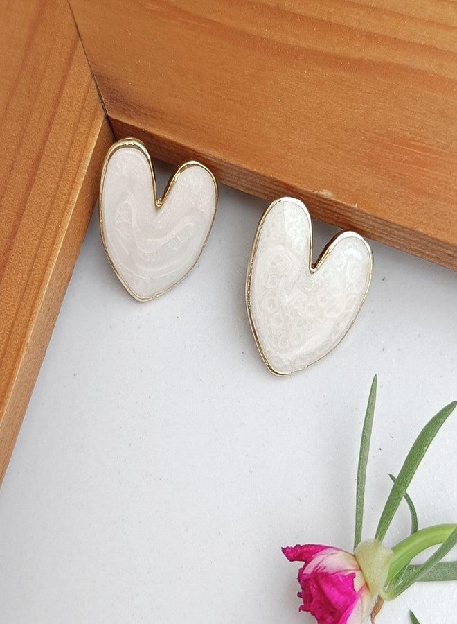 FHF Gold Plated Brass Heart Shape Stud Earrings for Women & Girls | 2.5 cm | Lightweight Earring Set - Image 2
