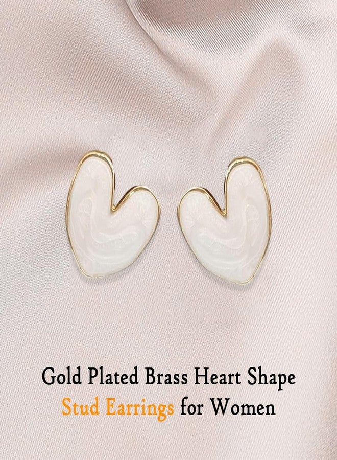 FHF Gold Plated Brass Heart Shape Stud Earrings for Women & Girls | 2.5 cm | Lightweight Earring Set - Image 4