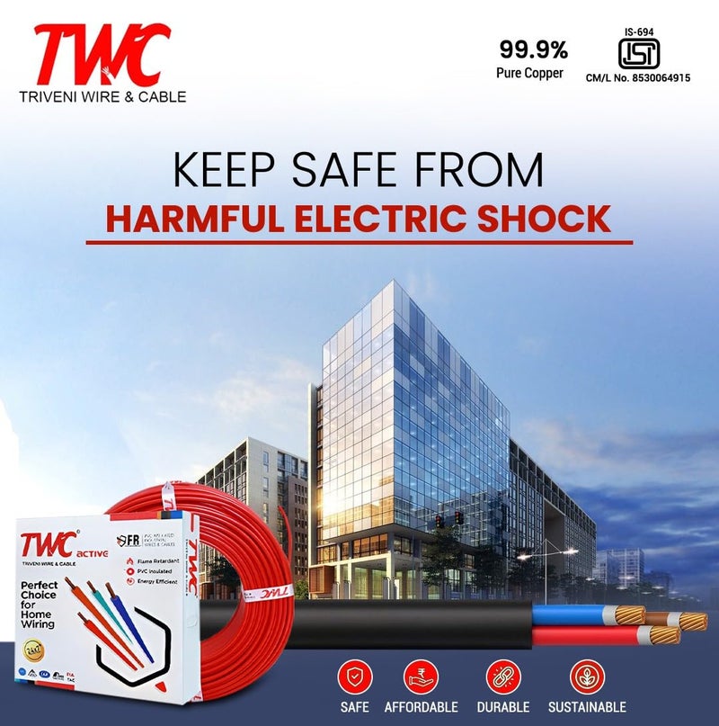TWC Active Blue 1 SQMM 90 METER | Copper Wire | HRFR (Heat Resistant Flame Retardant) Lead-Free Cable | Low Smoke Halogen-Free Wire for Home & Industrial Electrical Wiring - Image 2