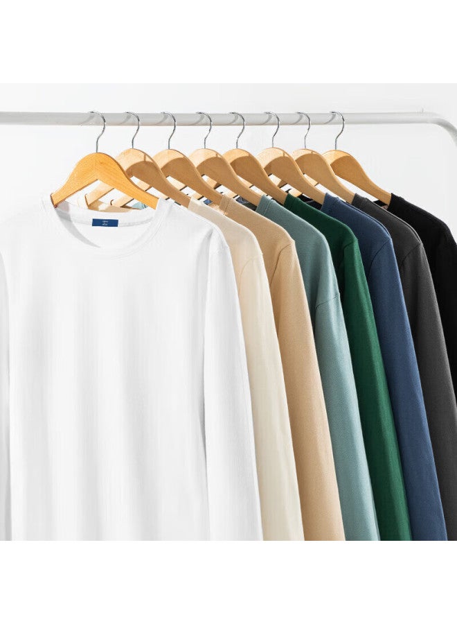 Geniolamode Men's Long Sleeve T-shirt, Pure Cotton, Comfortable, Breathable, Simple, Loose-fitting, Fashionable, Inner Layer, Base Layer Top, Khaki, 3XL - Image 3