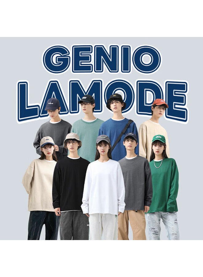 Geniolamode Men's Long Sleeve T-shirt, Pure Cotton, Comfortable, Breathable, Simple, Loose-fitting, Fashionable, Inner Layer, Base Layer Top, Khaki, 3XL - Image 1