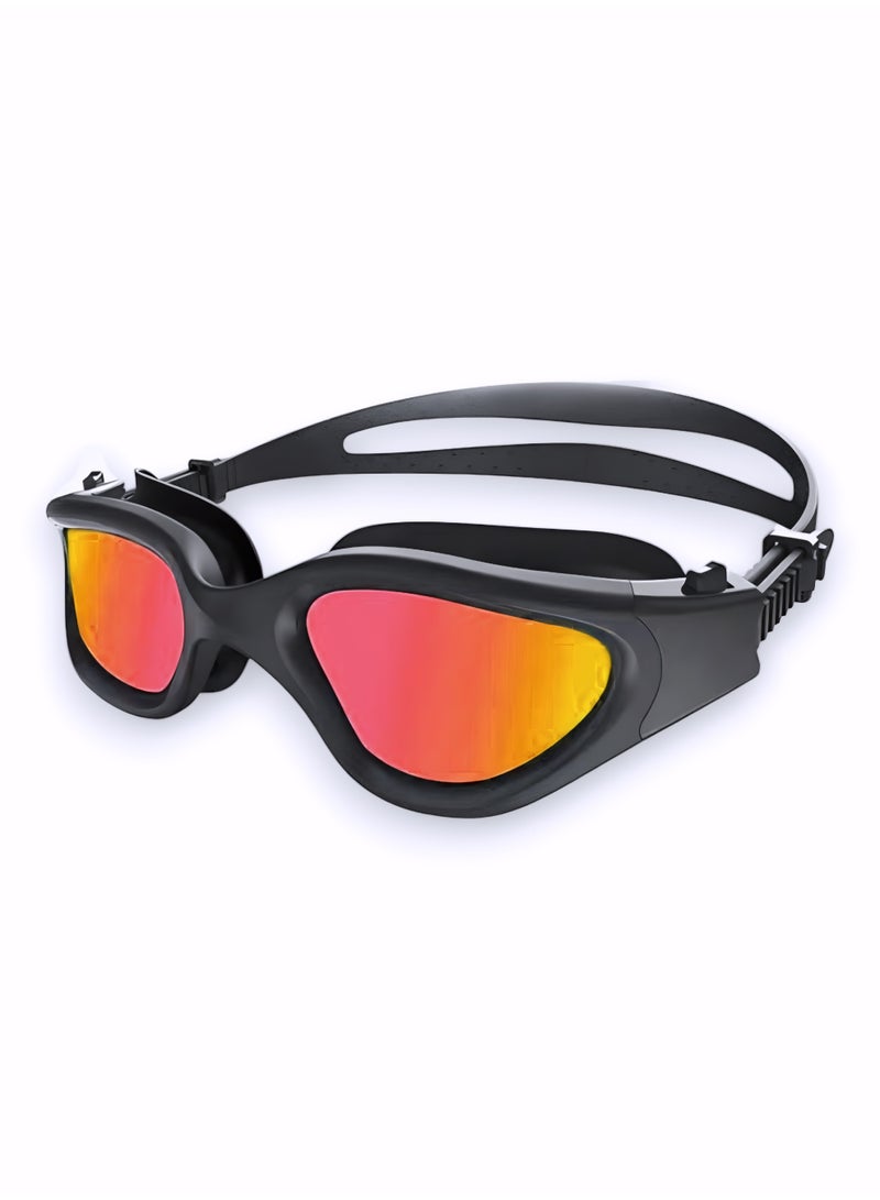 HASTE Swimming Goggles Jet Black Frame Red Mirrored Lens Anti-fog UV Protection Leak-proof Silicone Adjustable Strap for Unisex Adults and Teens - Image 1