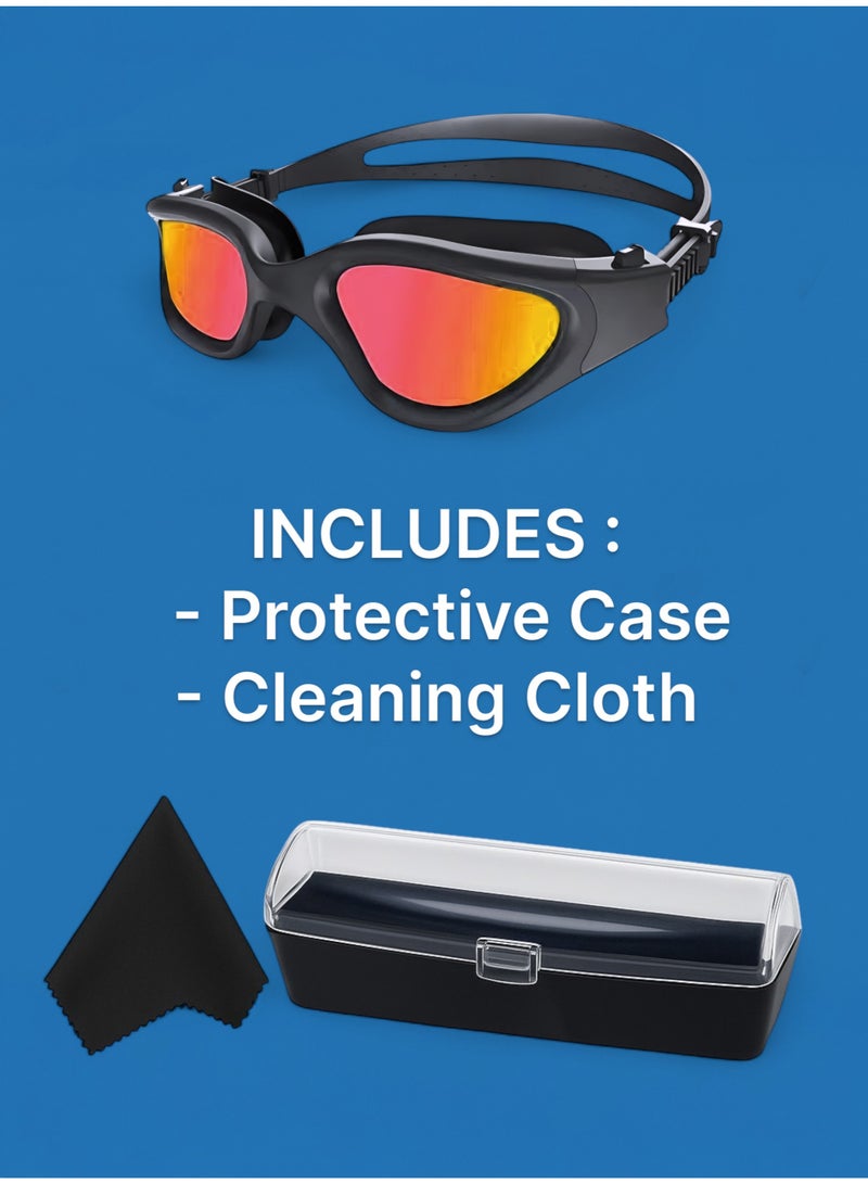 HASTE Swimming Goggles Jet Black Frame Red Mirrored Lens Anti-fog UV Protection Leak-proof Silicone Adjustable Strap for Unisex Adults and Teens - Image 5