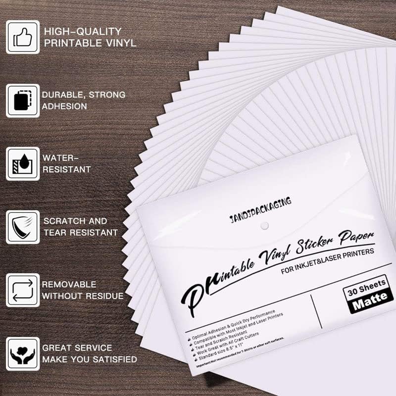 JANDJPACKAGING Printable Vinyl Sticker Paper - 30 Sheets - Image 2