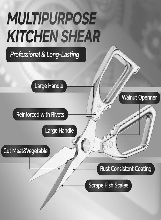 SHAWZK 2-Pack Heavy Duty Stainless Steel Kitchen Scissors-All Purpose Heavy Duty Poultry Shears for Meat,Chicken Bones and Turkey,Dishwasher Safe Sharp Japanese Cooking Shears, Gifts for Women - Image 4