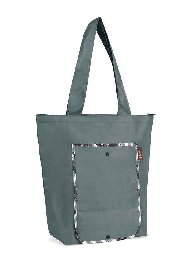 SACHI 3 Piece Market Tote Set - Insulated Thermal Reusable Grocery Bags for Cold and Hot Foods - Lightweight, Portable and Fold-able (Grey Feather Stripe) - Image 2