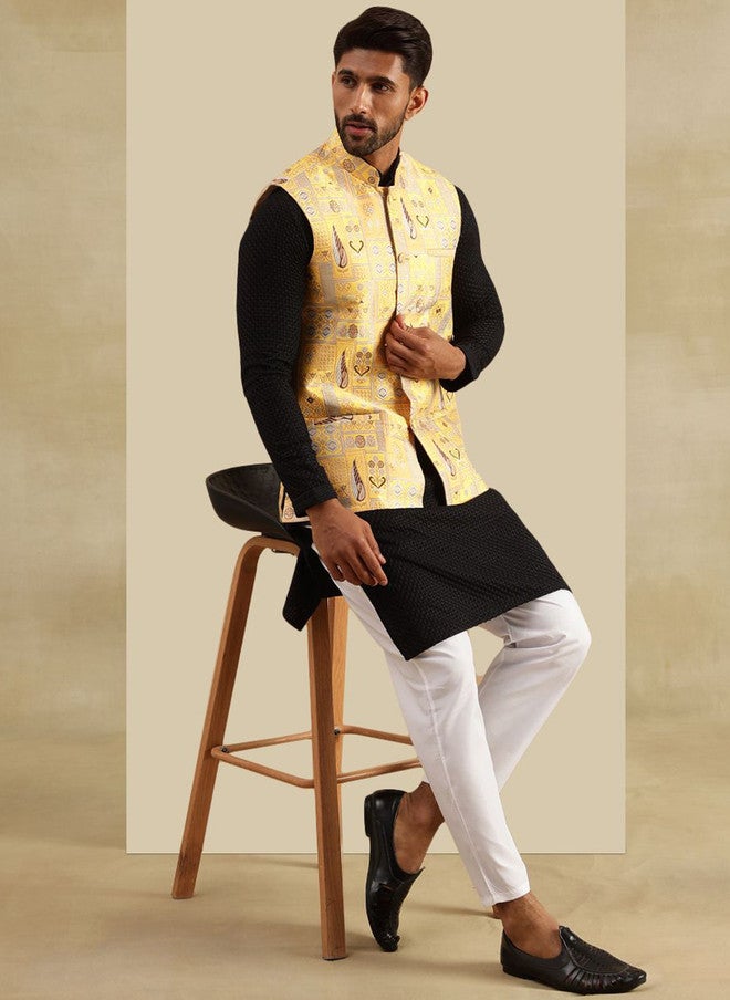 SOJANYA Geometric Brocade Design Nehru Jacket - Image 5