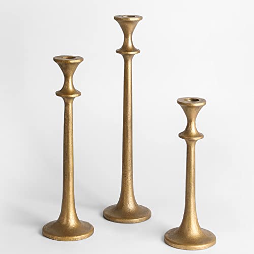 SUJUN Iron Taper Candle Holder - Set of 3 Decorative Candle Stand - Candlestick Holder for Wedding, Dinning, Party - Antique Brass - Image 1