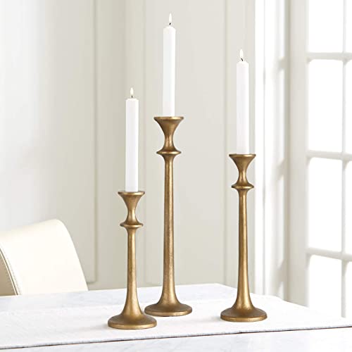 SUJUN Iron Taper Candle Holder - Set of 3 Decorative Candle Stand - Candlestick Holder for Wedding, Dinning, Party - Antique Brass - Image 2