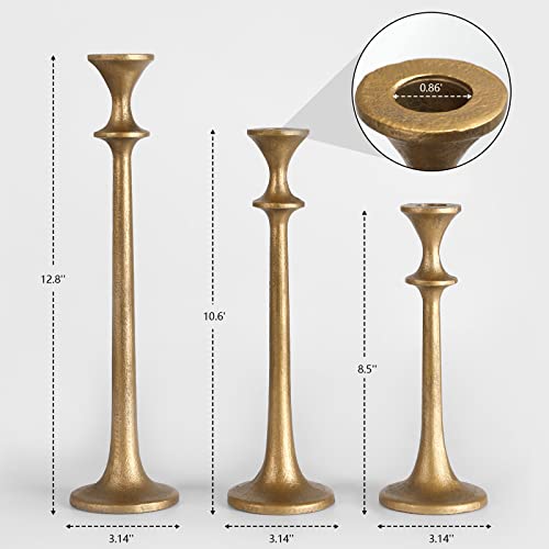 SUJUN Iron Taper Candle Holder - Set of 3 Decorative Candle Stand - Candlestick Holder for Wedding, Dinning, Party - Antique Brass - Image 3