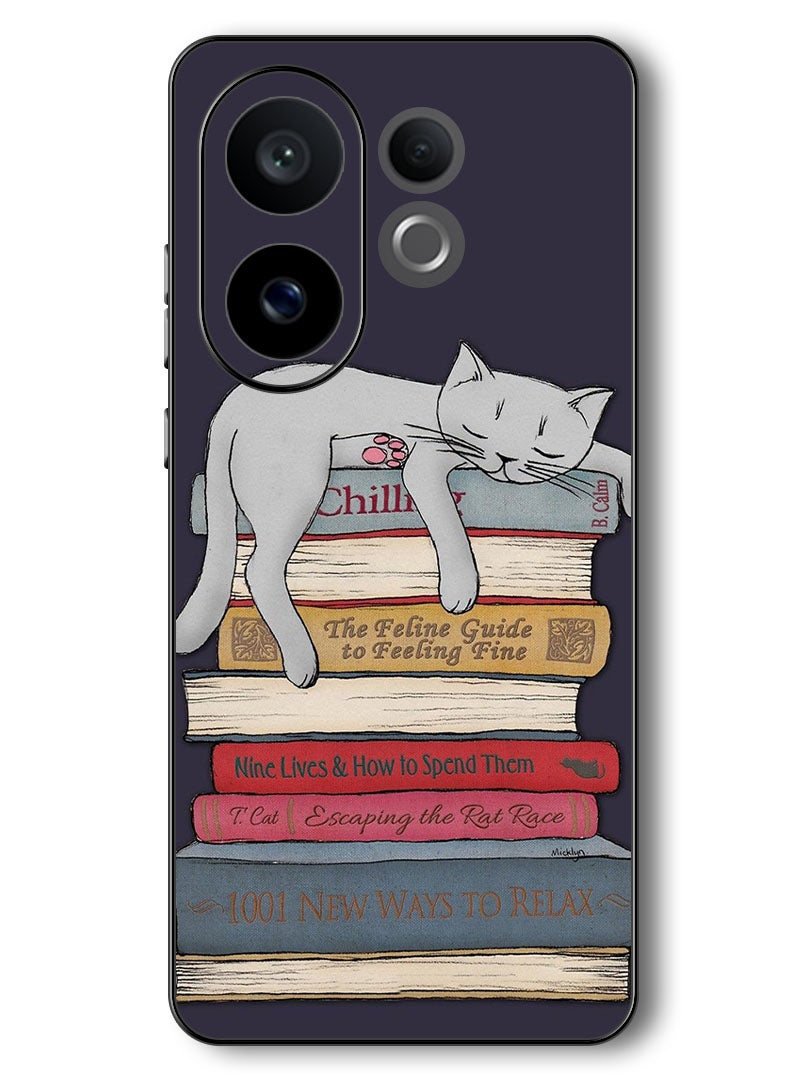 Theodor Case Compatible with Vivo V60 6.77 Inch Protection Shockproof Bumper Cover Cat With Books - Image 1
