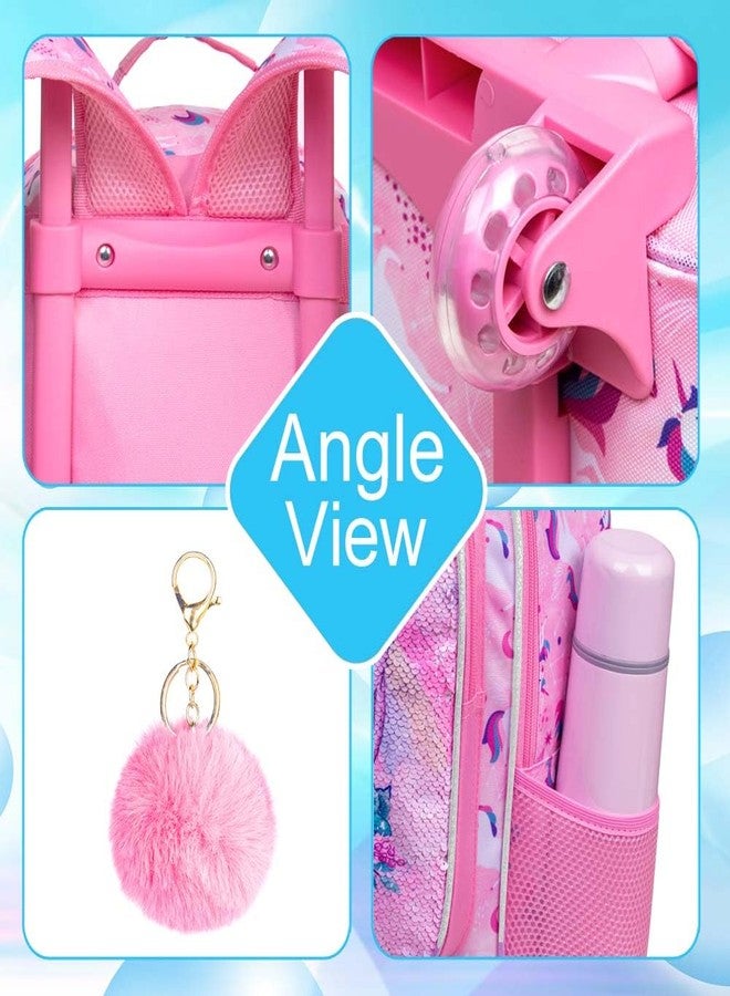 KLFVB Rolling Backpack for Girls, Kids Roller Wheels School Bookbag with Lunch Bag, Wheeled School Bag for Children - Unicorn - Image 5