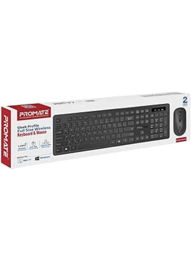 Promate Wireless Keyboard and Mouse Combo Pro Combo13, 2.4Ghz Full Slim Keyboard, 1600 DPI Ambidextrous Mouse, USB Nano Receiver, Quiet Keys, Angled Stand for iMac, MacBook