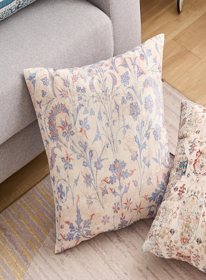 BUAEL Boho Floral Throw Pillow Covers 20x20 inch Set of 2,Cream Boho Rug Geometric Floral Pattern Decor Double Sided Pattern Cushion Cover Soft Pillow Case Living Sofa Room Bed Square Pillow Cover - Image 5