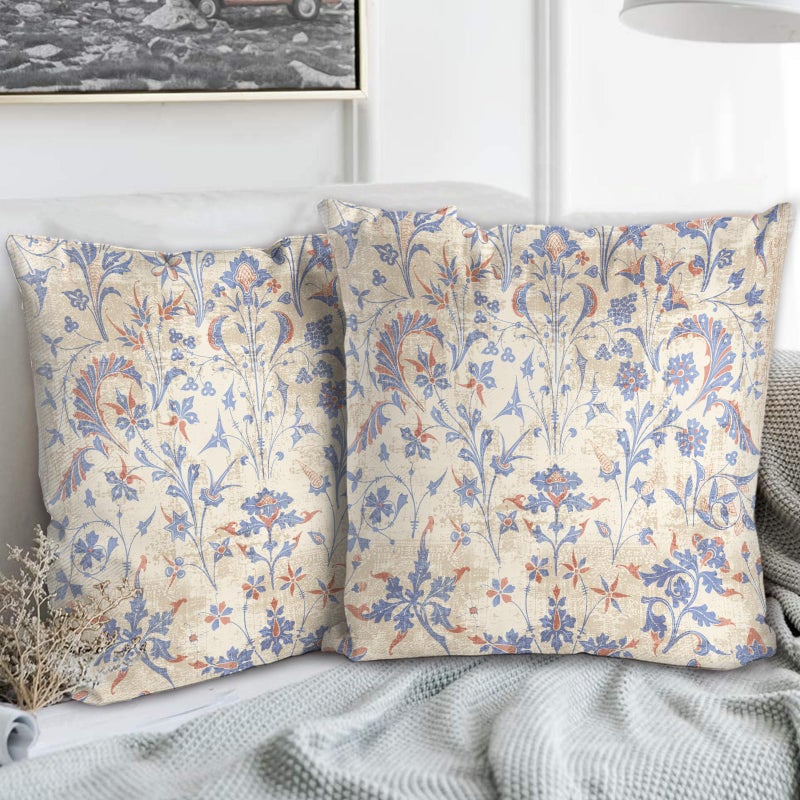 BUAEL Boho Floral Throw Pillow Covers 20x20 inch Set of 2,Cream Boho Rug Geometric Floral Pattern Decor Double Sided Pattern Cushion Cover Soft Pillow Case Living Sofa Room Bed Square Pillow Cover - Image 1