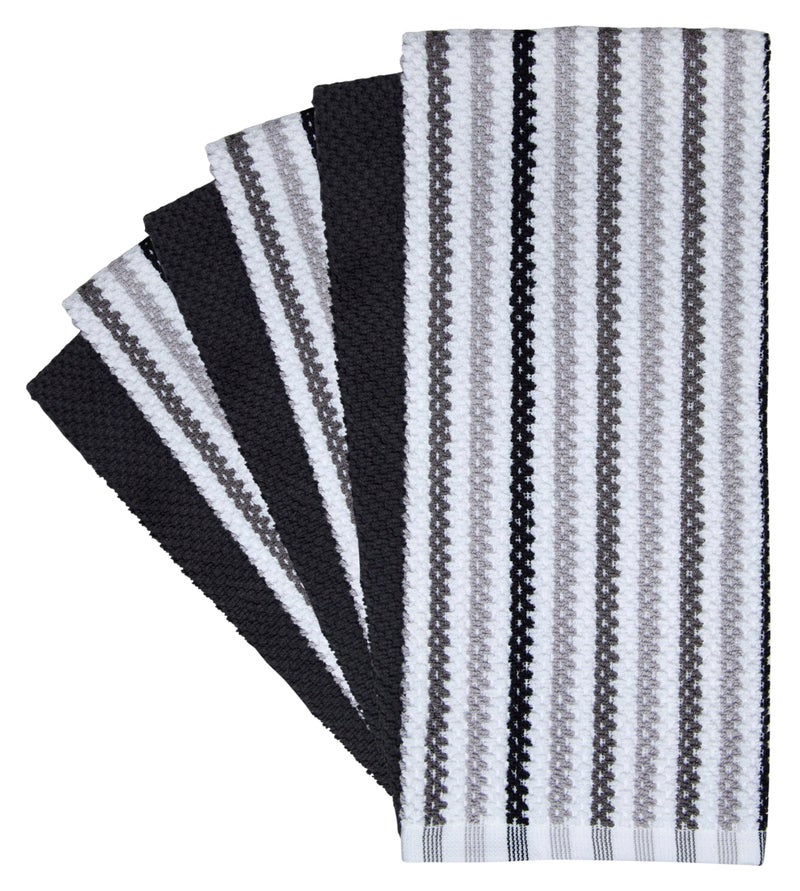 Bumble Towels Premium Kitchen Towels (16â€x 26â€, 6 Pack) | Large Cotton Kitchen Hand Towels | Popcorn Striped Design | Dish Towels | 430 GSM Highly Absorbent Tea Towels Set with Hanging Loop | Black - Image 2