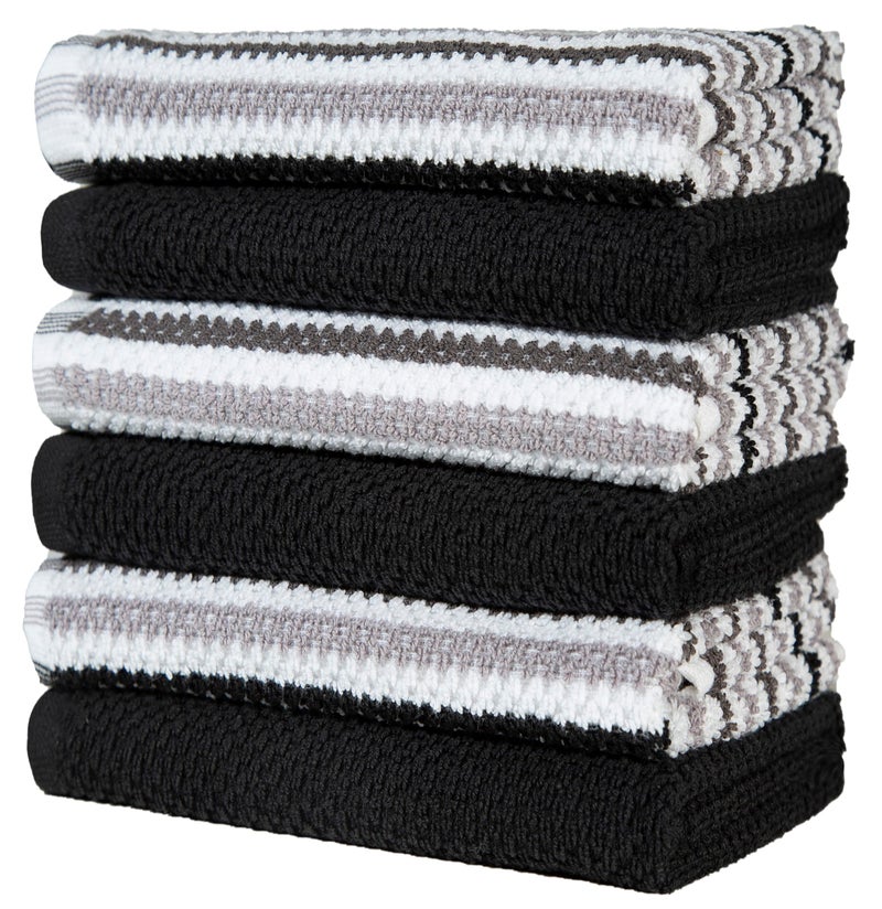 Bumble Towels Premium Kitchen Towels (16â€x 26â€, 6 Pack) | Large Cotton Kitchen Hand Towels | Popcorn Striped Design | Dish Towels | 430 GSM Highly Absorbent Tea Towels Set with Hanging Loop | Black - Image 4