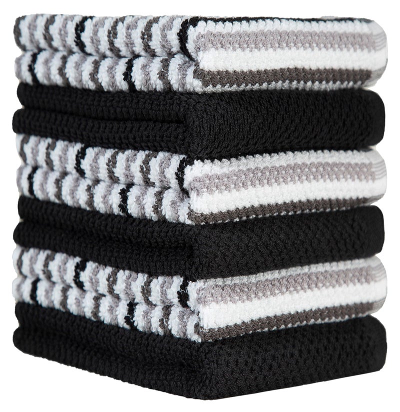 Bumble Towels Premium Kitchen Towels (16â€x 26â€, 6 Pack) | Large Cotton Kitchen Hand Towels | Popcorn Striped Design | Dish Towels | 430 GSM Highly Absorbent Tea Towels Set with Hanging Loop | Black - Image 5