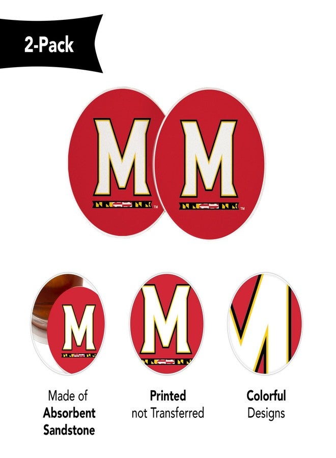 Desert Cactus University of Maryland Car Accessories UMD Terrapins Absorbent Sandstone Cup Coasters Licensed Product Set of 2 (Design A) - Image 3