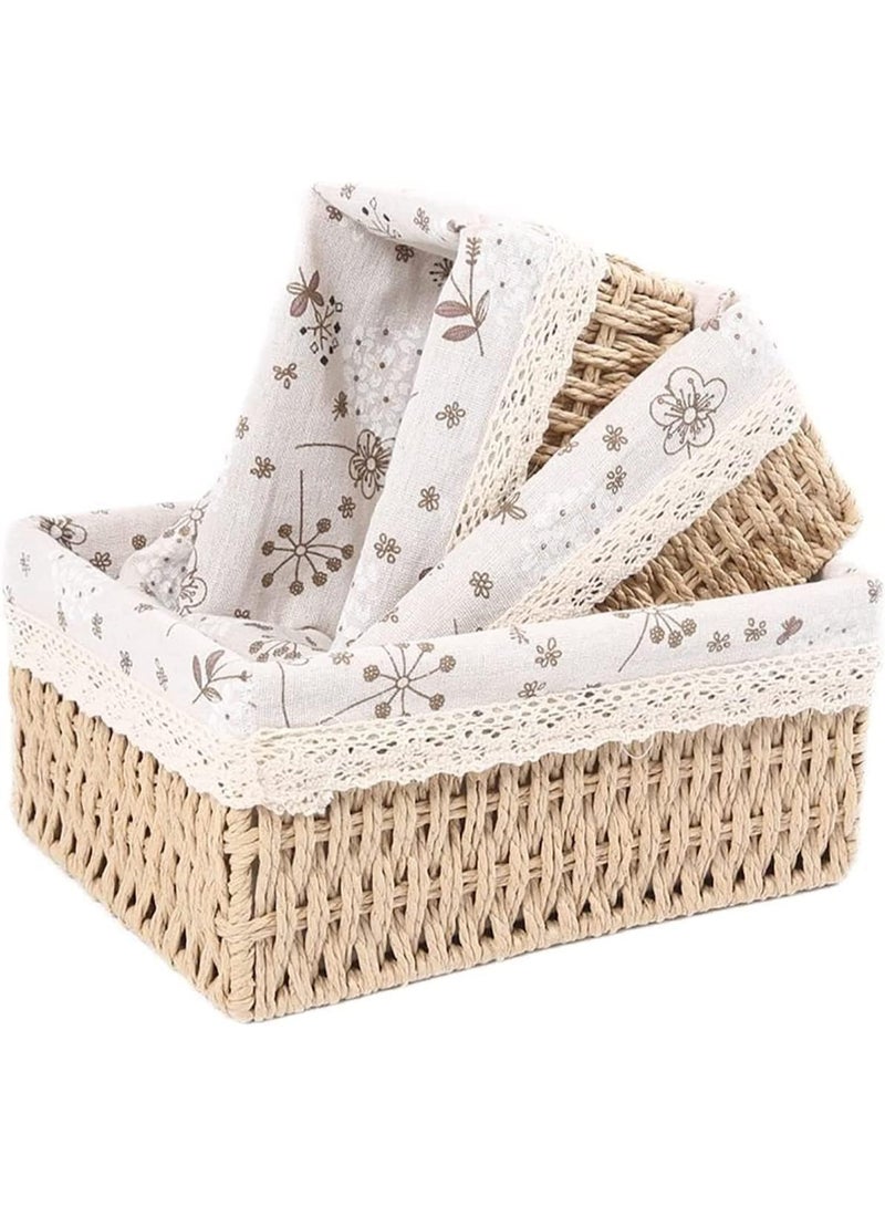 MostNow Macrame Storage Baskets Set of 3 Boho Decor Baskets for Organizing Decorative Paper Rope Woven Storage Basket with Liner Rectangular Empty Gift Basket Countertop Shelves Organizer - Image 1