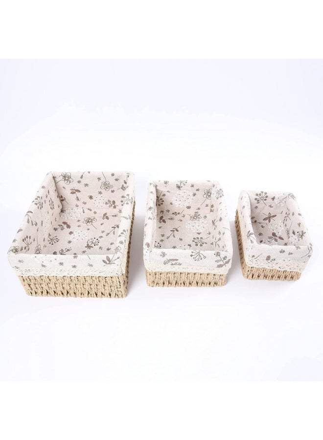 MostNow Macrame Storage Baskets Set of 3 Boho Decor Baskets for Organizing Decorative Paper Rope Woven Storage Basket with Liner Rectangular Empty Gift Basket Countertop Shelves Organizer - Image 2