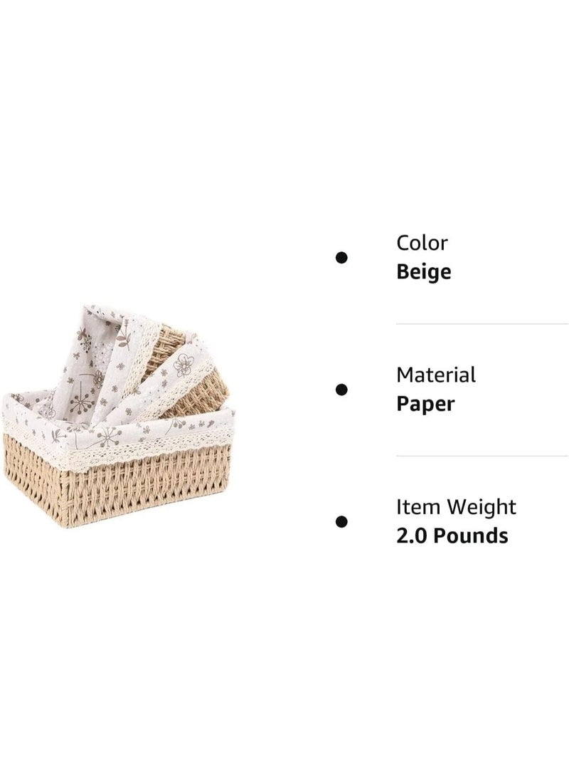MostNow Macrame Storage Baskets Set of 3 Boho Decor Baskets for Organizing Decorative Paper Rope Woven Storage Basket with Liner Rectangular Empty Gift Basket Countertop Shelves Organizer - Image 3