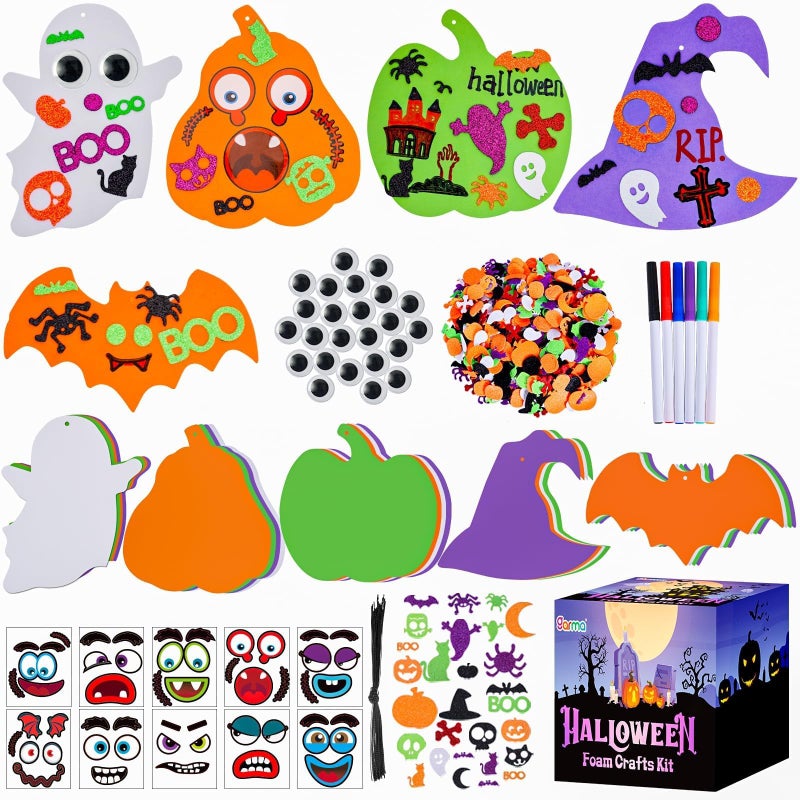 Garma 330PCS Foam Stickers Set Halloween Crafts for Kids Pumpkin Ghost Spider Bat Witch Hat DIY Craft Kit for Classroom Activities Halloween Decorations Party Favors Supplies - Image 2