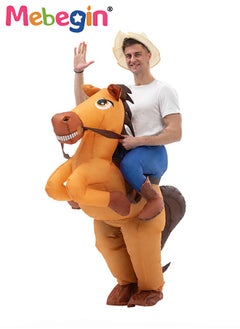 MEBEGIN Horse Riding Style Inflatable Suit, Fancy Inflatable Costume with Blower and Battery Case, Funny Doll Performance Costume, Adorable Blow up Pretend Toy Costume for Parties, Festivals and Cosplay Games, Suitable 155-190cm Height, 4 AA Batteries Required(Not Included)  - Image 1