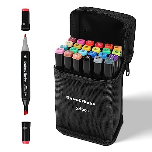 Dabo&Shobo 24 Colors Drawing Markers, Dual Tip Art Markers, Coloring Marker For Adult Sketching And Coloring - Image 1