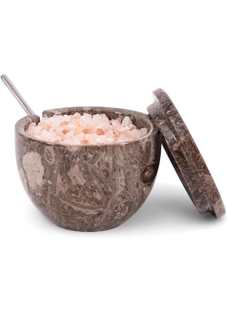 ام كي قبو ملح رخامي من أوشيانك مع غطاء وملعقة | وعاء توابل وسكر مصنوع يدويًا، سعة 4.7 أونصة، مناسب للطاولة - Image 1