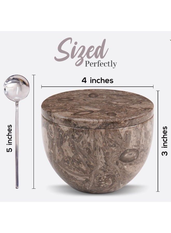 ام كي قبو ملح رخامي من أوشيانك مع غطاء وملعقة | وعاء توابل وسكر مصنوع يدويًا، سعة 4.7 أونصة، مناسب للطاولة - Image 3