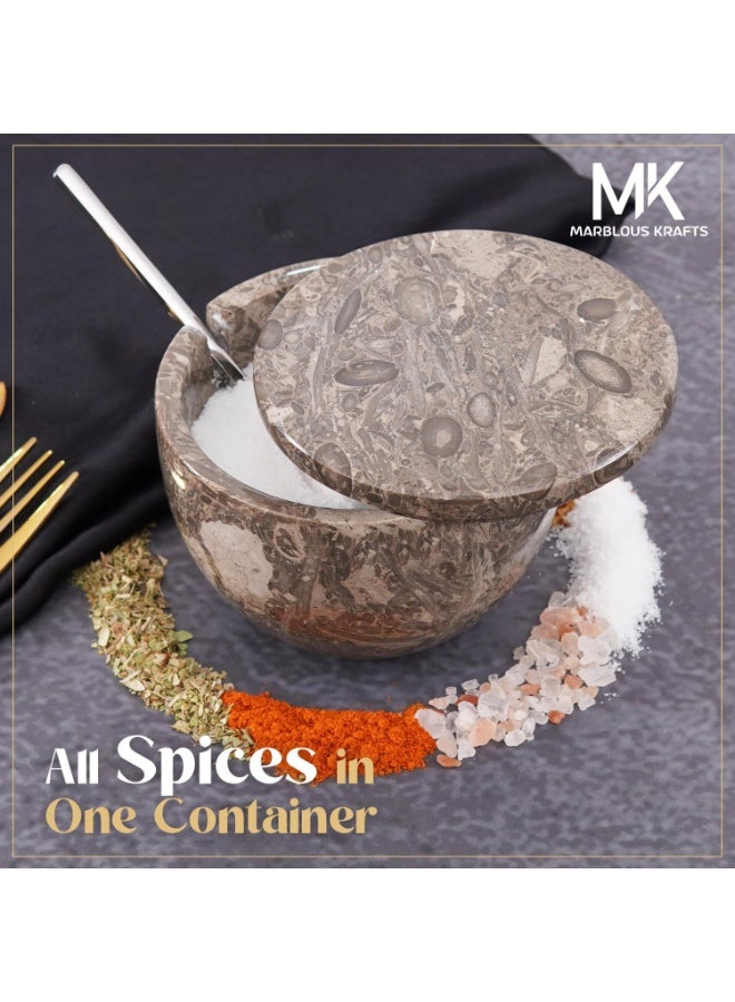 ام كي قبو ملح رخامي من أوشيانك مع غطاء وملعقة | وعاء توابل وسكر مصنوع يدويًا، سعة 4.7 أونصة، مناسب للطاولة - Image 4